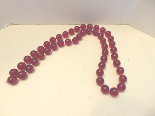 Vintage Cherry Amber Translucent Beaded Necklce-knotted-30" long. - Picture 2 of 4