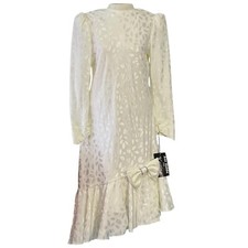 1980’s VTG NOS Ann Hobbs For Kastina Dress Womens Size 14 Cream Satin Bow Front