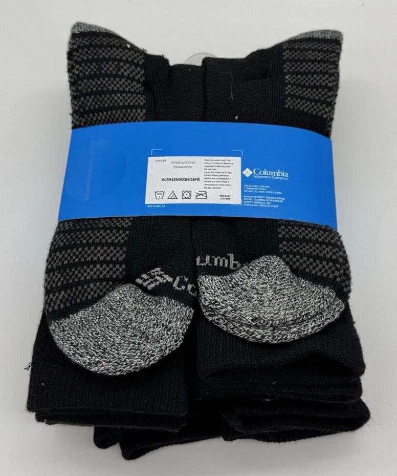 Paquete de 6 pares de calcetines deportivos Columbia para hombre negro gris talla 6-12 Foto 2 de 3