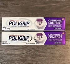 2 Pack Super Poligrip Cushion  Comfort Denture Adhesive Cream 2.4.Oz