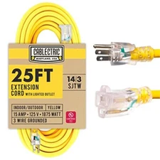 Cablectric 25 Ft Outdoor Extension Cord - 14/3 SJTW  Assorted Sizes , Colors 