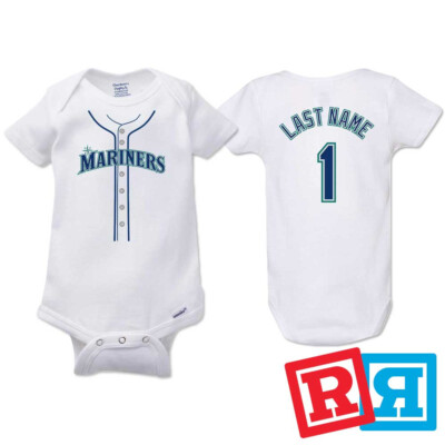 Personalized Seattle Mariners Gerber Baby Onesie  Cotton White Custom Bodysuit