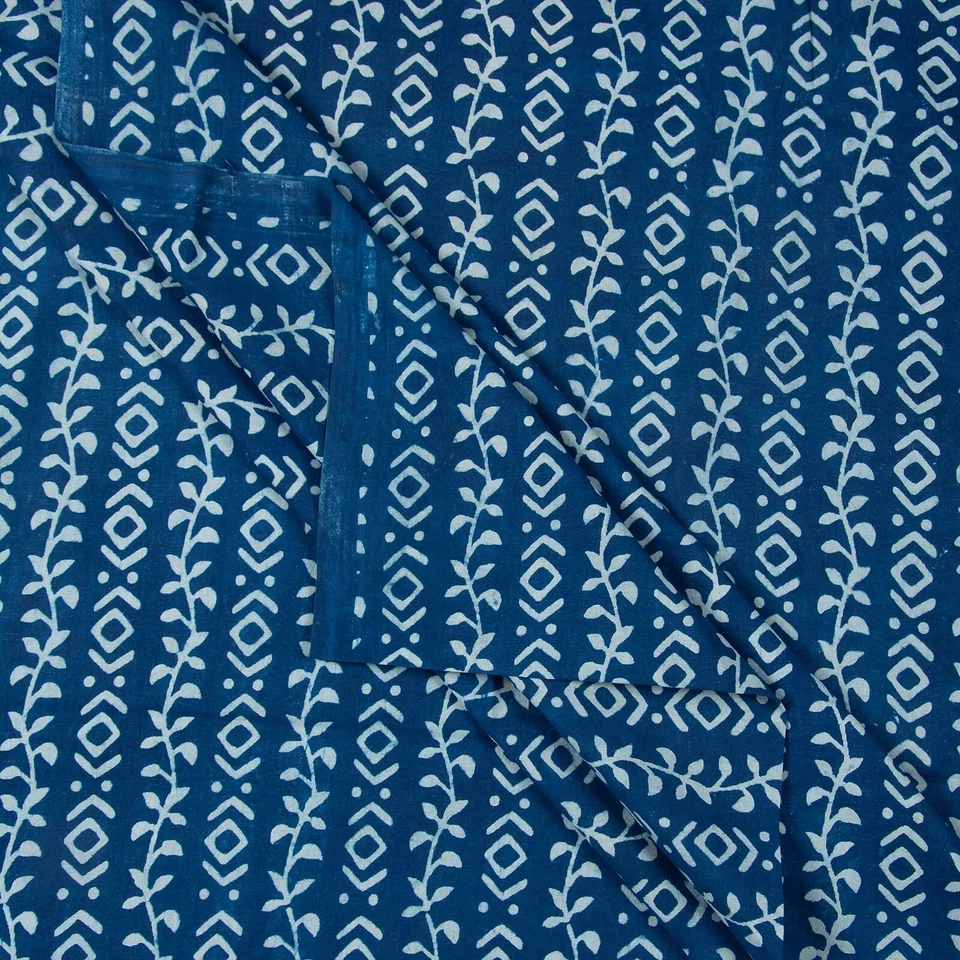 2.5 Yards Fabric Cotton Indigo Blue Fabric Hand Block Printed Crafting Fabric - Image 2 of 4
