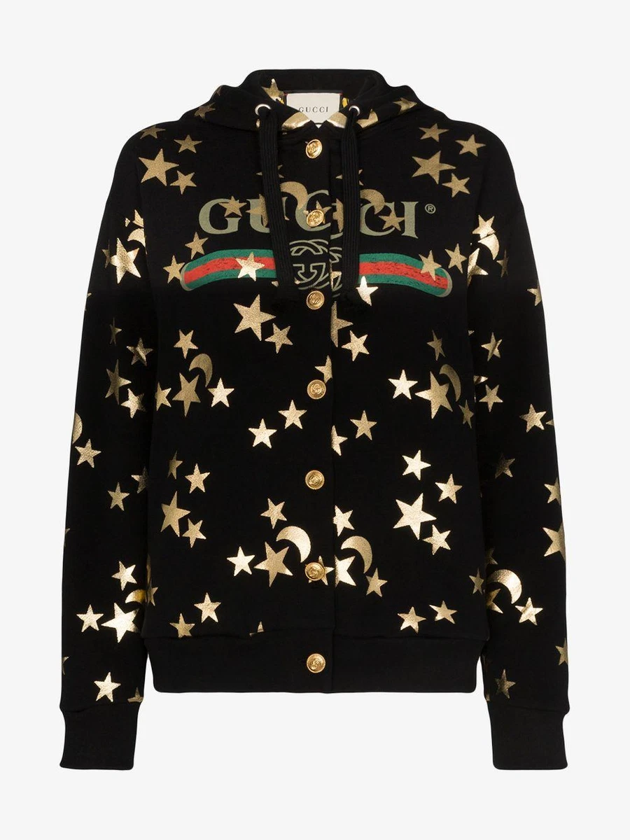 NWOT GUCCI Black Gold Stars Moon Print Hoodie XS Unisex Jacket