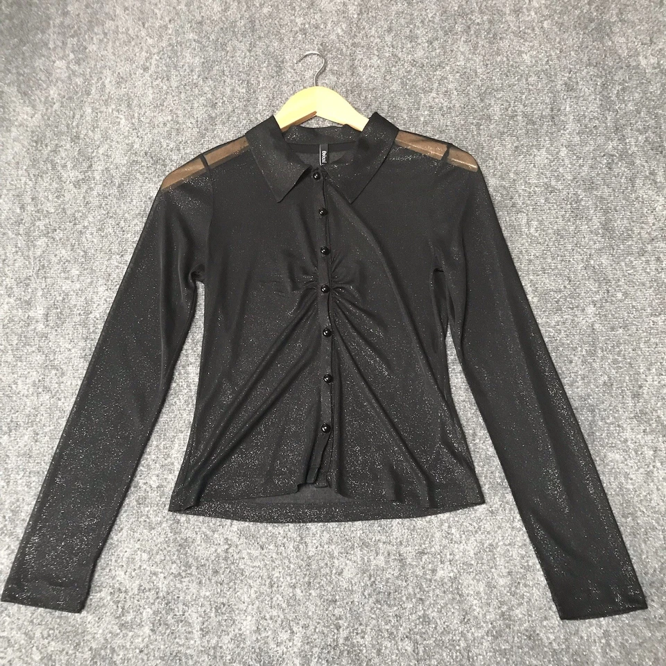 Blusa Camisa Blusa Y2K Trixxi Top Pequeña Pura Brillo Botón Gótica Carrera Rave Foto 4 de 4