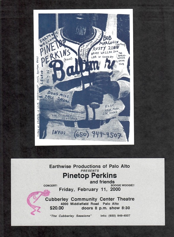 Pinetop Perkins and Friends 2000 Concert Handbill & Ticket Palo Alto California