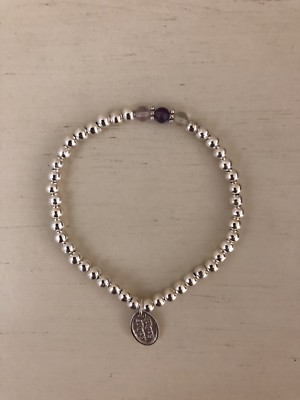 Purple And Silver Fluorite Bracelet With 925 Sterling Silver Charm