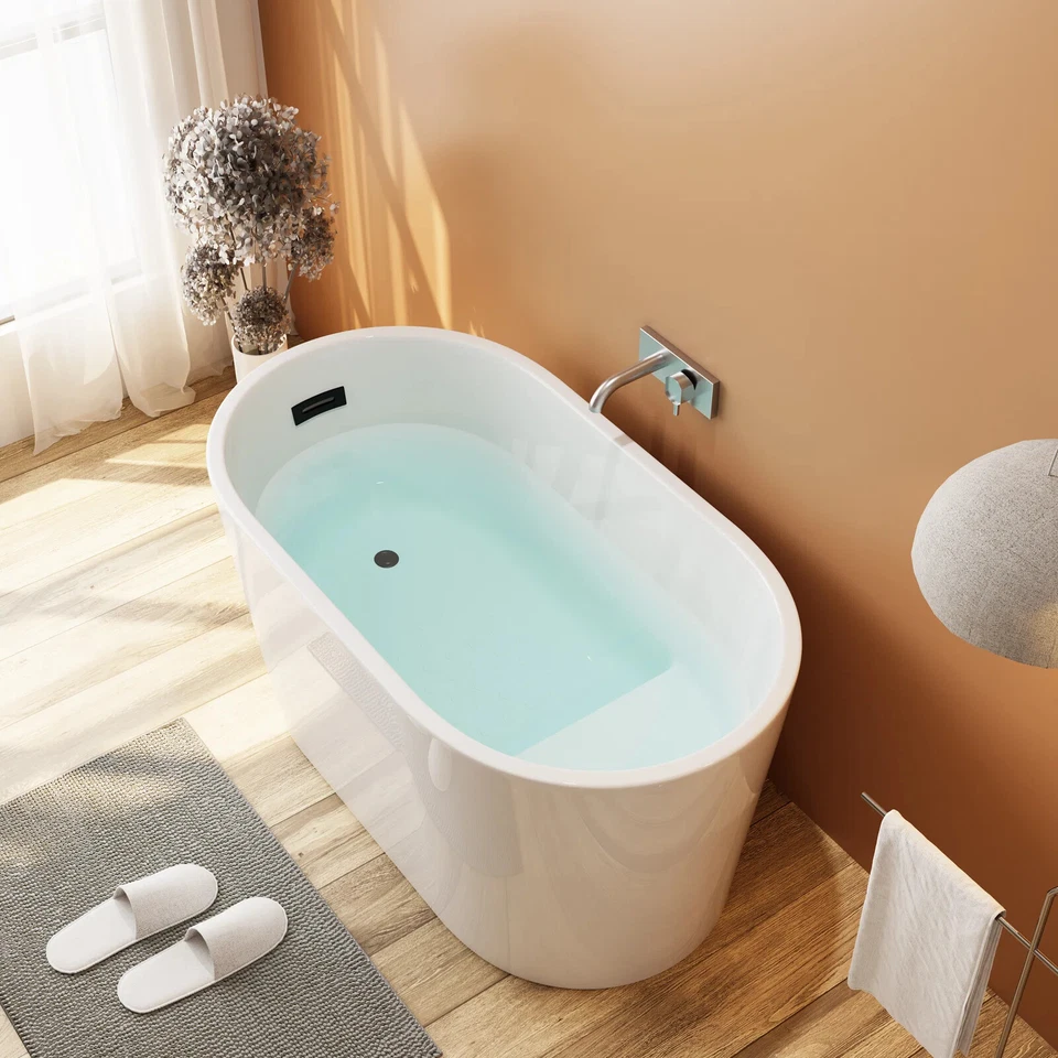 47" Acrylic Freestanding Bathtub, Small Classic Oval Shape Soaking Bathtub - Image 2 of 4