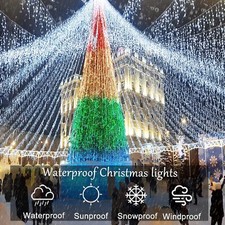 White Christmas Icicle Lights Outdoor 96 LED 13ft 8 Modes Fairy String Lights US