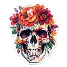 Sugar Skull Flowers, Vinyl Decal Sticker, Indoor Outdoor, 3 Sizes, 11562