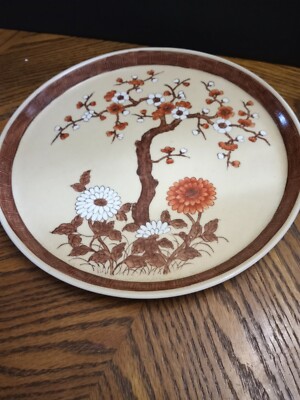 Asian Plate With Cherry Blossom Tree Brown & Orange