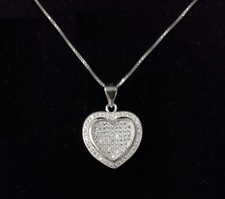 NEW KS GENUINE 925 SILVER HEART,PAVE GLITZ PENDANT SNAKE CHAIN NECKLACE