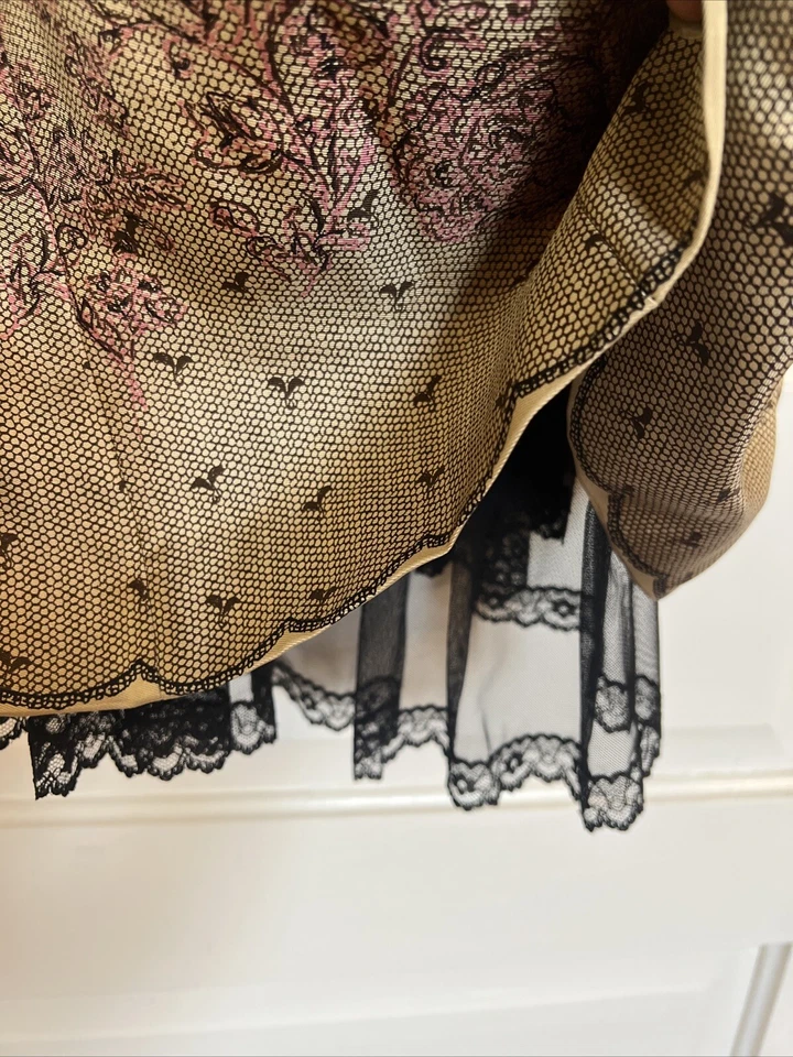 100% Silk IDEOLOGY Nude & Black Strapless Short Dress  w/Black Lace Vintage Styl - Image 3 of 4