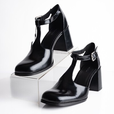 Massimo Dutti ブラック フラットシューズ 37 Massimo Dutti Chunky Leather Mary Janes Heels Black US 9 EU 40