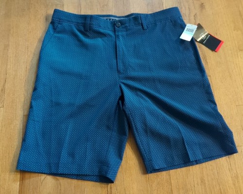 NEW PGA Tour Mens 34 Blue Club Geometric Print Flat Front Golf Short Stretch NWT