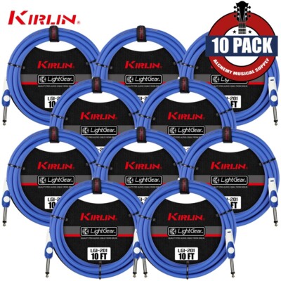 10-PACK Kirlin 10 ft Guitar Instrument Patch Cable BLUE Free Cable Tie 1/4'' NEW