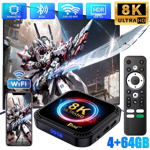 Android 13 TV Box 4GB RAM + 64GB Storage 8K Ultra HD Dual Wifi - Picture 7 of 14