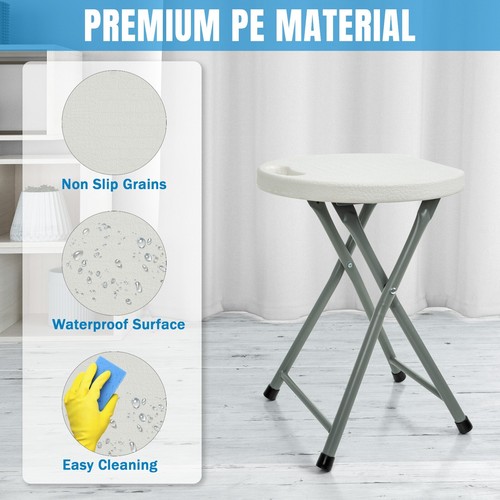 Bar Stool Folding Flat Solid Plastic Metal Frame Seat Breakfast Camping Stool - Picture 3 of 8