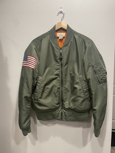 Denim & Supply Ralph Lauren Reversible USA Flag Bomber Flight Jacket SZ L Green