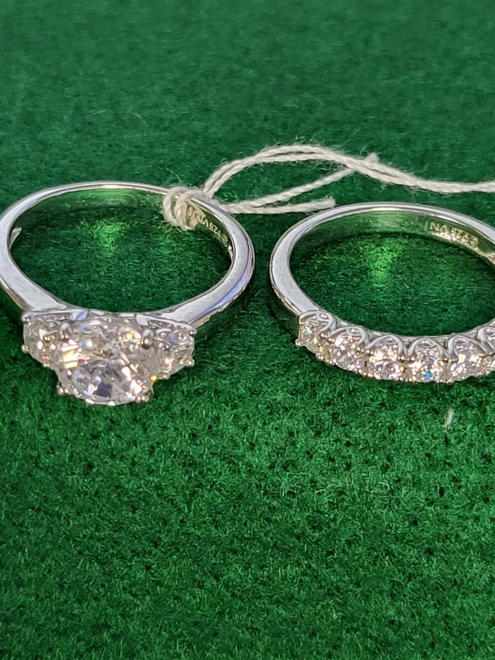 925 Swarovski Zirconia 3/Stone Ring W/8 Stone Ring. Sold Together Or Separate.  - Image 3 of 4