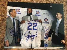 Jayson Heyward & Theo Epstein & Jedoyer Hoyer Signed 8x10 Photo Chicago Cubs 