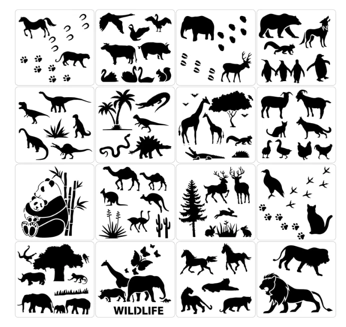 Qpout 16 Stück Tierschablonen Vorlagen für Kinder 5,9x5,9 Zoll Wiederverwendbar - Bild 2 von 4
