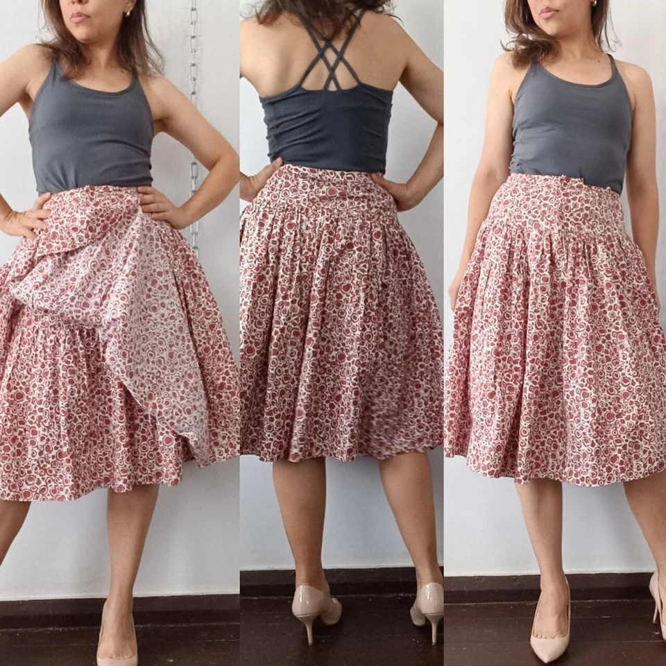 Falda Marni Talla 38 Blanca Borgoña Algodón Plisada Cintura Alta Lunares Foto 3 de 4