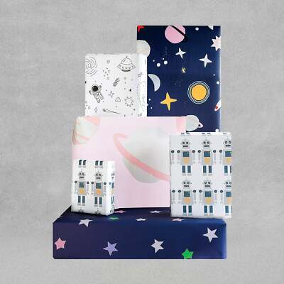 The Doodle Factory Weltraum Geschenkpapier - gemischte Packung mit 6 Blatt