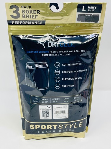 "Paquete de 3 calzoncillos boxer Puma SportStyle rendimiento grandes para hombre 36-38"" nuevos" - Imagen 2 de 2