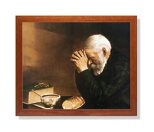 Daily Bread Man Prays Grace Religious Wall Picture Honey Frame Art Print 16x20"