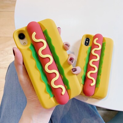 Cool 3D Hot Dog For iPhone 16 15 14 Pro Max 13 12 Soft Silicone Phone Case Cover