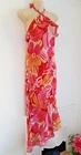 Pink & Orange Floral Maxi Dress, UK Size 14-16 New Halterneck Asymmetric 90's