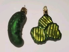 2 PICKLES WHOLE  CHIPS - OLD WORLD CHRISTMAS - BLOWN GLASS ORNAMENTS