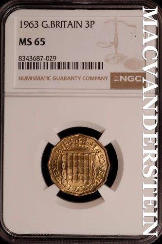 Great Britian:1963 Three Pence-NGC MS 65 Brilliant Uncirculated #SLG173