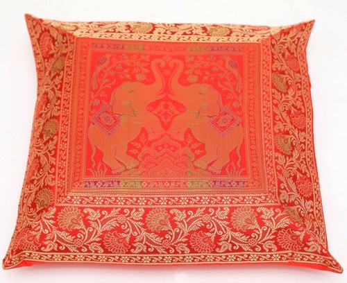 Handmade True Red Elephant Cushion Cover Silk Brocade Pillow Case Sofa Throw 16" - Picture 4 of 6