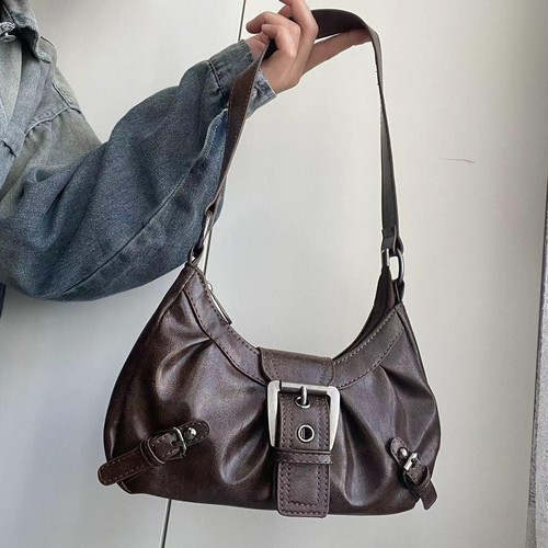 2025 Spring Vintage Y2k Leather Shoulder Bag – Maillard Retro Style, Spicy Chic - Picture 7 of 26