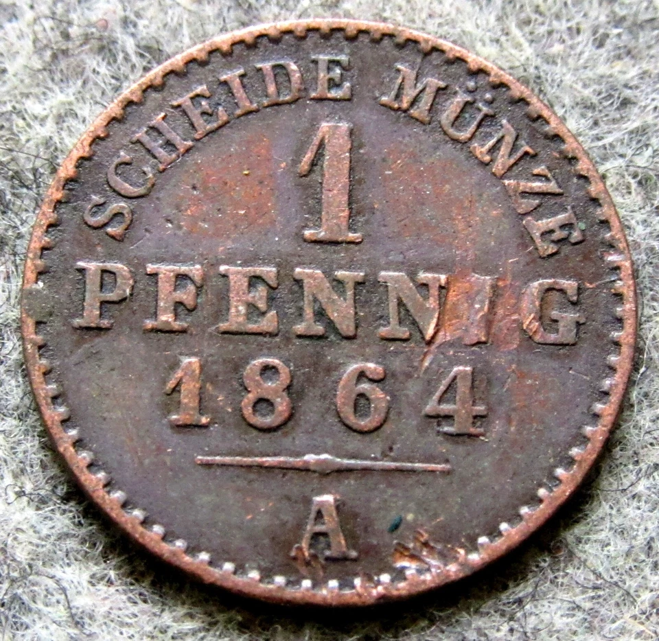 Reuss Greiz Principality - German States 1864 A 1 PFENNIG Copper one year type - Image 3 of 4