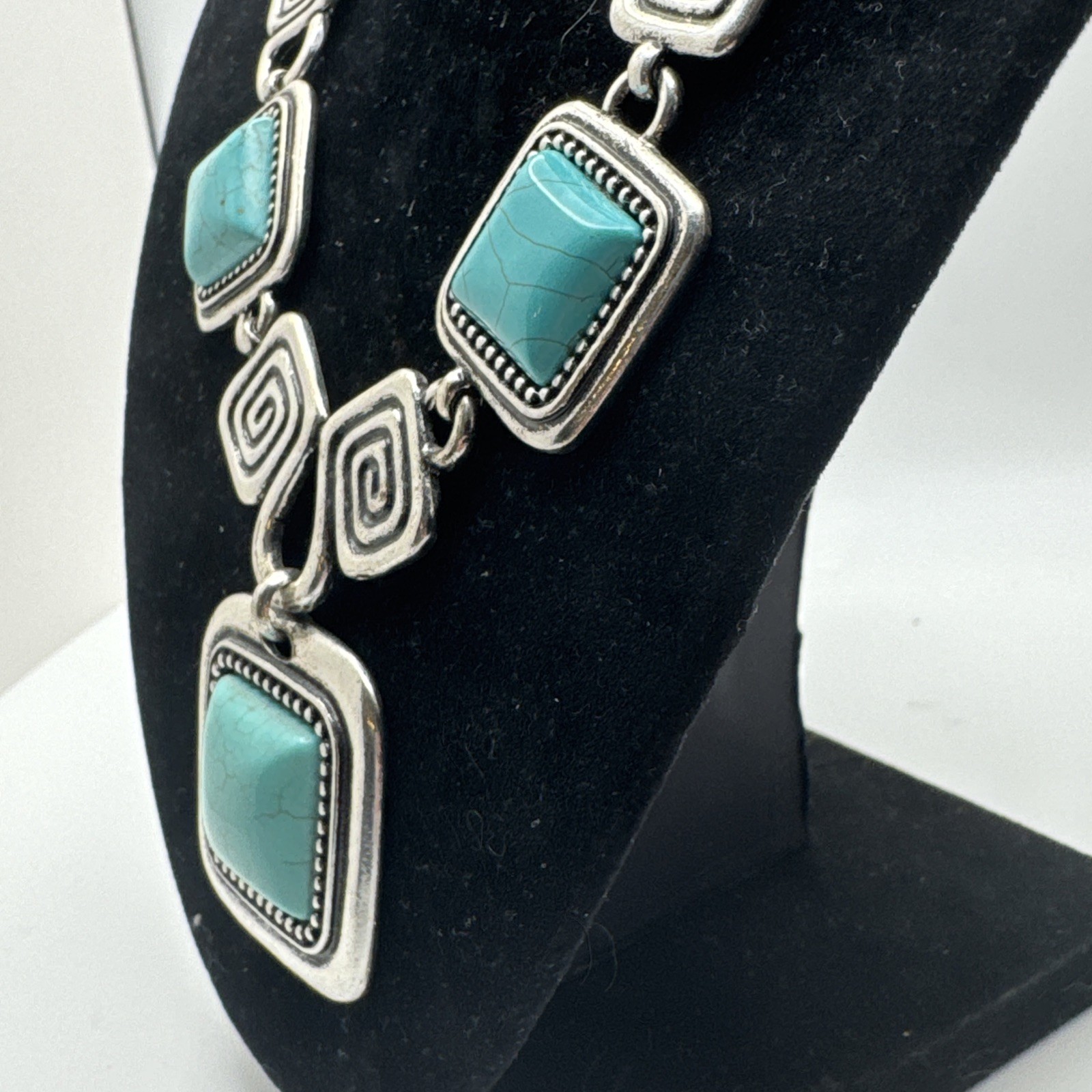 Silver Tone Turquoise Statement Bib Necklace Woma… - image 4