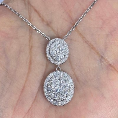 2.00 Ct Round EF VS Oval Shape Lab Grown Double Diamond Necklace 14k White Gold