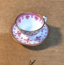 Authentic Vintage Spode Miniature Tea Cup/Saucer, Bone China, Fleur De Lys Red
