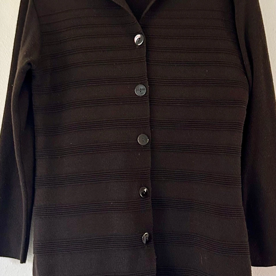 Clorinda Largo Maxi Cárdigan Plumero Botón Tejido Suéter Mezcla Lana Largo S Foto 4 de 4