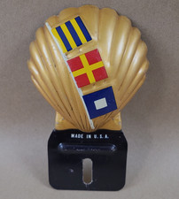 Vintage Shell Motor Oil Made In Usa Porcelain Metal License Plate Topper 1930s