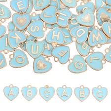 52 Pcs Letter Initial Charm A-Z Heart Letter Charm Blue 
