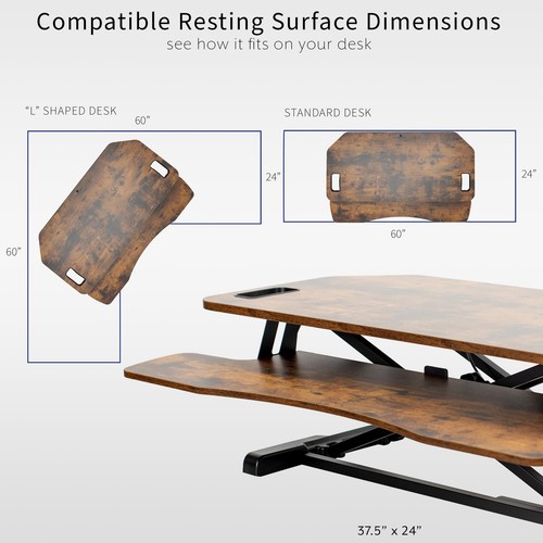 VIVO Corner 38" Schreibtisch Sitz-Steh Monitorerhöhung, Vintage Brown Top, Black Frame - Bild 7 von 8