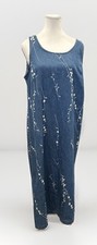 Draper's & Damon's Blue White Floral Denim Long Maxi Dress Women’s Sz 14P READ