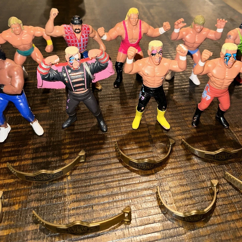 Juego completo de competición WCW GALOOB Reino Unido con 18 figuras y 18 cinturones WWF WWE Hasbro RARO Foto 3 de 4
