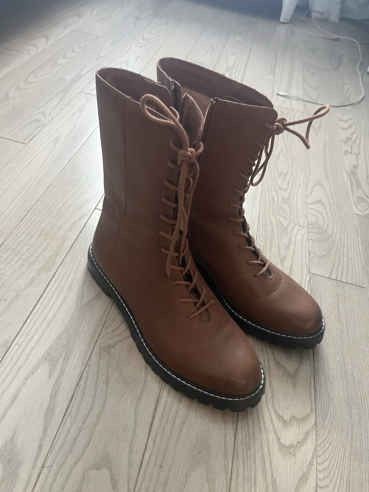 J Crew Women Gwen lug-sole leather lace-up Tall Shaft Boot OAK BROWN NEW 7.5 9.5