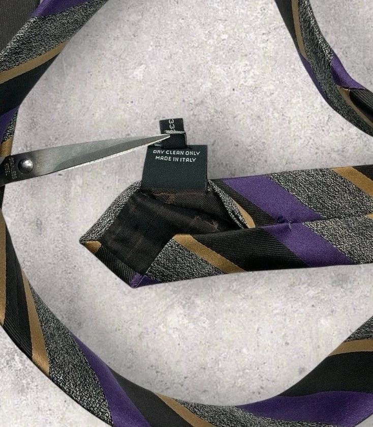 Corbata de seda Z ZEGNA ITALIA negra púrpura dorada a rayas con:3,2" usada en excelente estado Foto 4 de 4