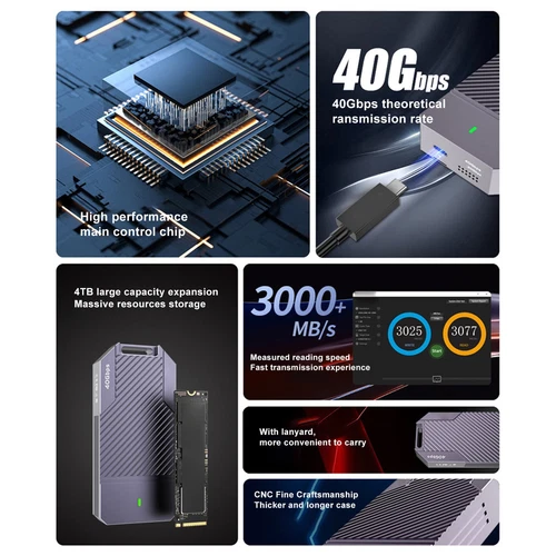 M.2 Nvme Ssd Festplattengehäuse Professionelles 40Gbps USB 4.0 Festplatteng KUI
