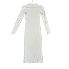 Babaton Sculpt Knit Mockneck Midi Dress Cream Ribbed Long Sleeve Medium 103921